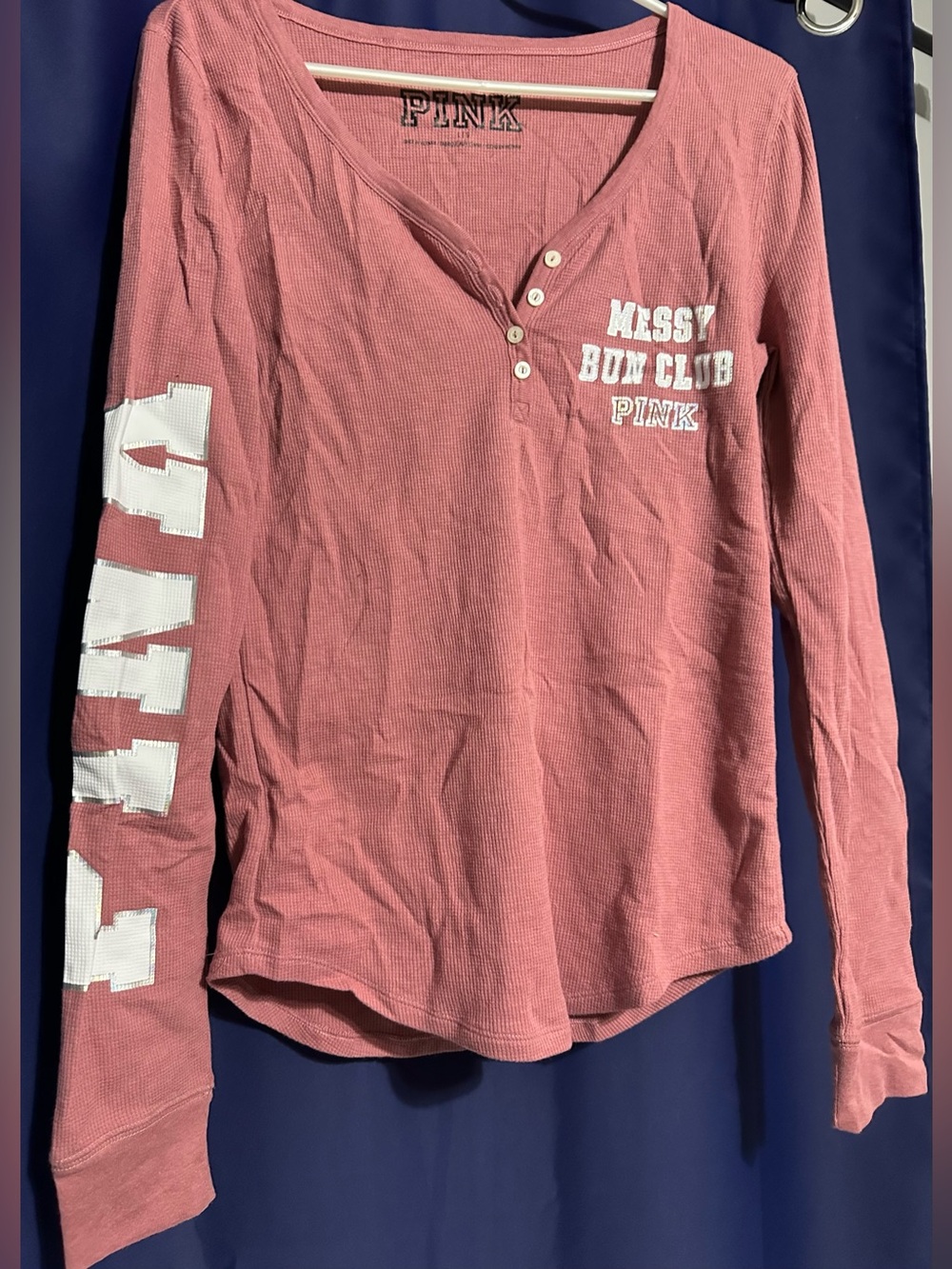 PINK Victoria's Secret Waffle-Knit Henley Long-Sleeve Top - Rose